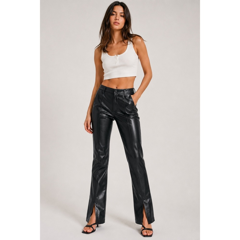 Abercrombie & Fitch Black Faux Leather Ultra High Rise Skinny Split Hem Pants 26